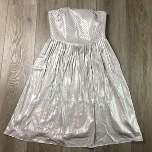 Antonio Melani Strapless Pleated Crinkle Cocktail Mini Dress Silver Size 0